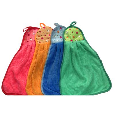 China Good Quality Super Soft QUICK DRY Coral Fleece Kitchen Hand Towel With Hanging Loop for sale