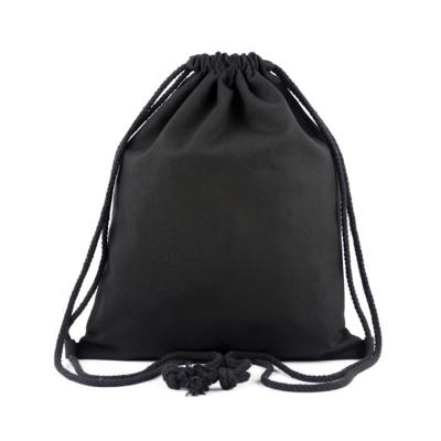 China Recycle Custom Wholesale Empty Black Canvas Cotton Backpack Drawstring Sport Gym Bag For Girls for sale