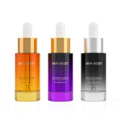 China 30ml Cosmetic Empty Dropper Bottle Face Serum Glass Bottles Luxury Colorful Essential Oil Glass Bottles for sale