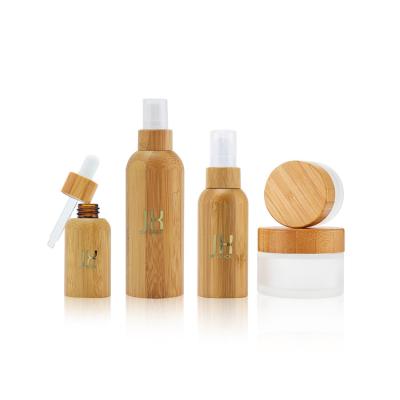 China 20 50 100ml Cosmetic Spray Bottle Face Cream Frosted Glass Cosmetic Jars With Bamboo Lid Bamboo Cosmetic Packaging for sale