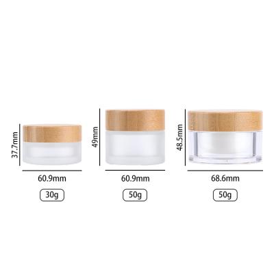 China Cosmetic Environmental Empty Cosmetic Container Frosted Glass Cosmetic Cream Jars With Bamboo Lid for sale