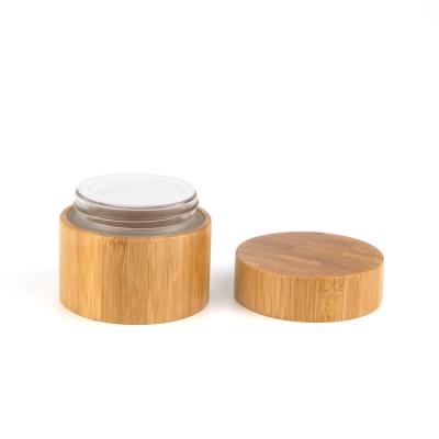 China 10g 20g 30g 50g 60g 100g Eco-Friendly Bamboo Cosmetic Cream Jar Skin Care Packaging Glass Bottle Face Cream Jar With Bamboo Lid for sale