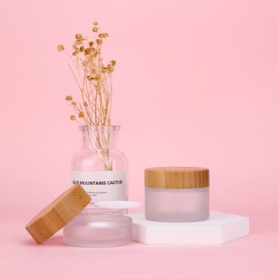 China 10g cosmetic luxury empty 20g 30g 50g 60g 100g forsted bamboo cream cosmetic skin care face jar packaging for sale