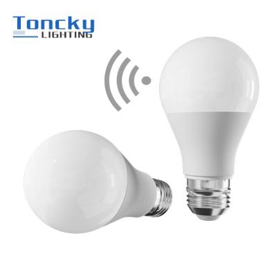 China 85V-265V 8W hotel microwave motion radar led bulb light, sensor bulb E27 5w 8w 9w, smart led bulbs for sale