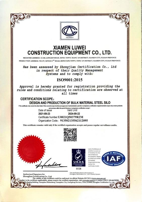 ISO9001 - Xiamen Luwei Construction Equipment Co., Ltd.