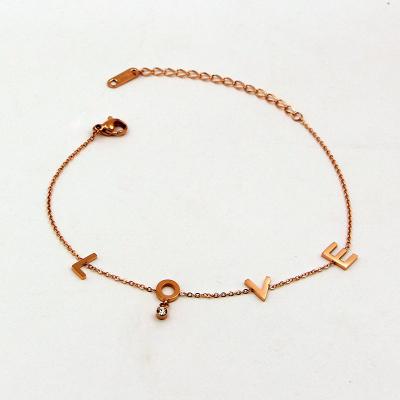 China Japanese vintage and Korean temperament LOVE hanging simple diamond support rose gold anklet chain wholesale for sale