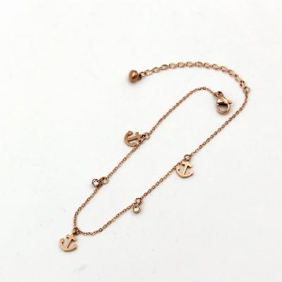 China Vintage Korean version of the pirate ship logo 18K rose gold anklet fashion trendy women's foot accessories for sale