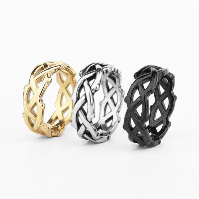 China Geometric Mesh Stainless Steel Gold Black Men's Personality Environmental Friendly Trend Hollow Ring for sale