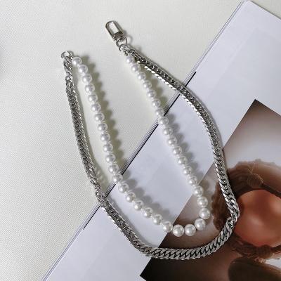 China Wholesale Fashionable Pearl Titanium Trend Hip Hop Double Layer Necklace Design Stainless Steel Necklace for sale