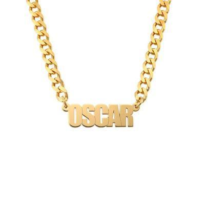 China 18k Stainless Steel European and American Name Letter Name Gold Wholesale FASHIONABLE Cuban Chain Custom Necklace for sale