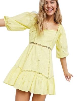 China 2022 Summer Fashion Women Casual Dress Lemon Breathable Square Neck Mini Dress for sale