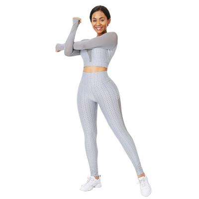 China 2022 Selling Women Custom Logo Long Sleeve Breathable Hot Sportswear Tops And Pants Two Piece Set Outdoor Fitness Yoga Wear Set for sale