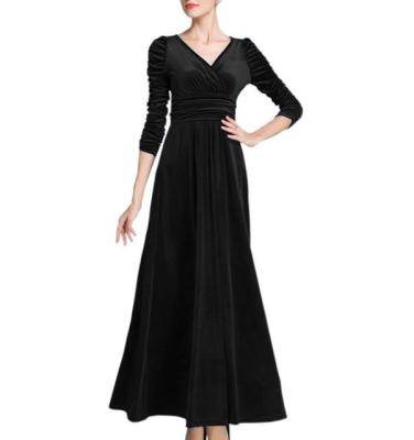 China Anti-wrinkle women's clothing 2022 plus size autumn V-neck even long sexy women dress for sale