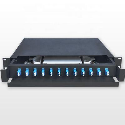 China Steel Type Drawer Distribution Frame LC Duplex Port ODF 12 Fiber Optic Patch Panel for sale