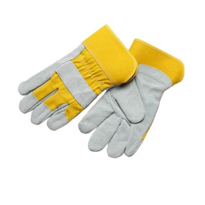 China Industrial Work Cow Split Back Palm Leather Cotton Fabric Rubberized Half Cuff Scratching Hand Protection Gloves for sale