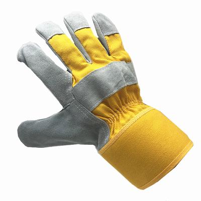 China ANT5 Industrial Labor PPE Cow Split Back Palm Leather Cotton Fabric Rubberized Half Cuff Scratching Hand Protection Gloves for sale