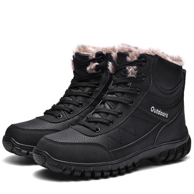 China Cushioning 2023 Mens Winter Fur Hunting Large Size Black Rubber Boots 48 Non Slip Rise Fashion Outdoor Warm Ankle Boot Leather Trim Increase Boots for sale