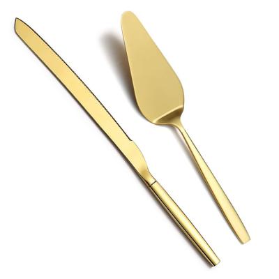 China Home Kitchen Gold Cake Knife and Server Set Perfect for Wedding, Birthday, Parties and Events for sale