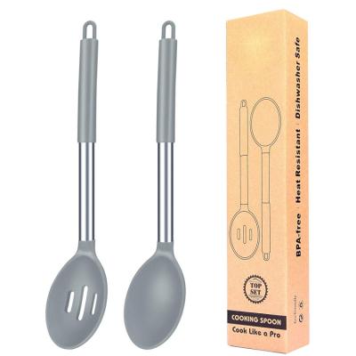 China Minimalist Amazon Pack of 2 Large Silicone Cooking Spoons, Non Stick Solid Basting Spoon, Heat Resistant Kitchen Utensils for sale