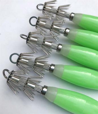 China Durable Luminous Hard Lures PVC Plastic Jigger Fishing Lure 13.5cm, 21g with Umbrella Hooks for Squid Octopus Fishing for sale