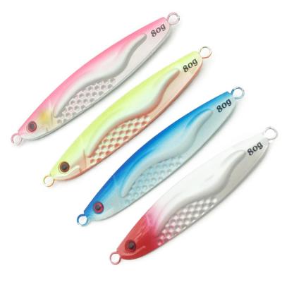 China OEM High Quality Metal Bait Lure SHINLON 3D Eyes OEM Luminous Seawater Fishing 60g 80g 100g Metal Jigs Custom Baiting Lures for sale