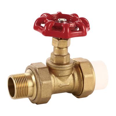 China General Durable JC-336 PPR Male Threaded Double Union Brass Stop Valve With Red Handwheel for sale