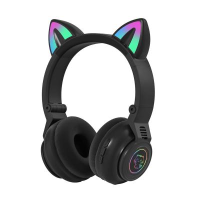 China 400 Mah Lithium Battery Deep Bass Sound Cute Tooth Cat Headset Blue Headphones Stereo On-Ear Earphone for sale