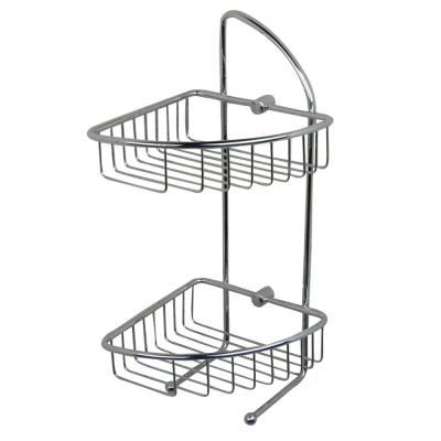 China Durable / Fashion / Economical KEDAH Polished Solid Brass Bathroom Triangle Corner Shelf Chrome Two Tiers Shower Cart Shelf Basket for sale