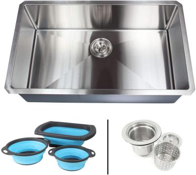 China Without Faucet Dent-Resistant 18 Gauge 29 Inch Stainless Steel Spokes 304 Zero Welded Single Bowl Tapered Undermount Handmade Kitchen Sink for sale