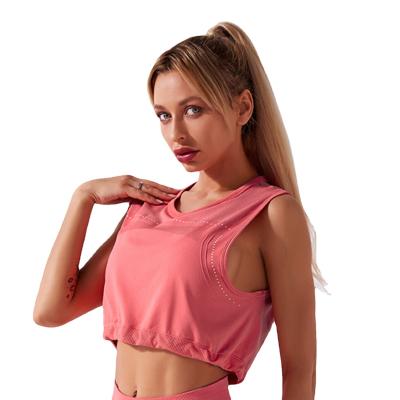 China 2021 Hot Selling Top Women's Yoga Tops Solid Color Anti-Static Drawstring High Quality Sportswear Women's Gym Sleeveless Yoga Tops for sale