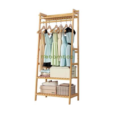 China Sustainable Home Furniture Factory Bamboo Wooden 3 Tier Bedroom Clothes Rack for sale