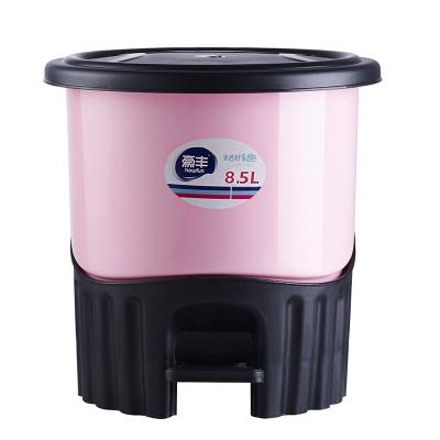 China Round Trash Can Kitchen With Lid Bucket Bathroom Home Office Trash Can HF-206 for sale