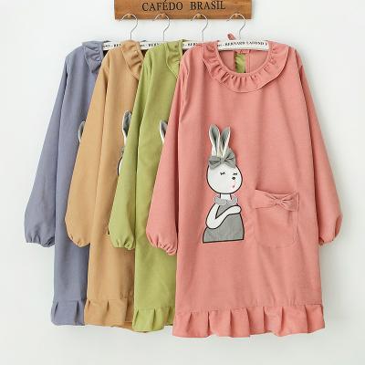 China Durable Cute White Bunny Apron Small Apron Long Sleeve Waterproof Belt-Wrapped Oil-Proof Women's Corduroy Coveralls for sale