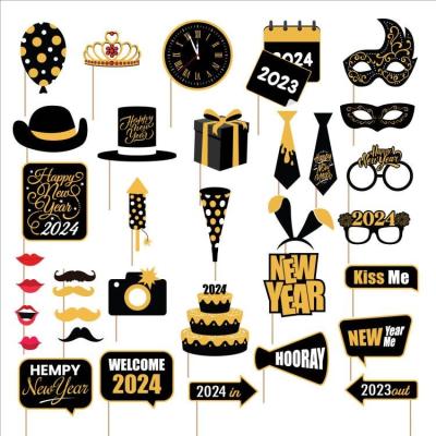 China Fashional 2024 New Year photo props 40 sets of gold powder New Year glasses holiday photo props decoration for sale