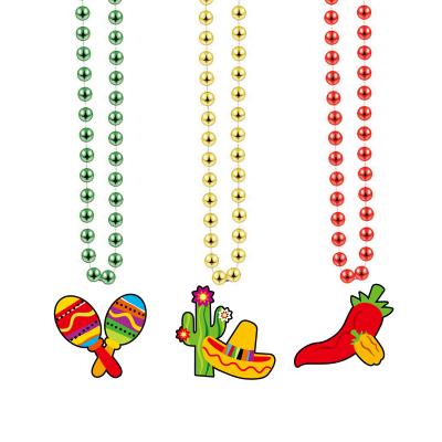 China Popular Mexican carnival party plastic electroplating cactus theme festival European and American decorative round bead necklace for sale