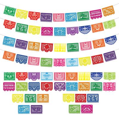 China Festival Home Decoration Mexican Day of the Dead party hollow out string flag paper-cut pull flag window flower banner paper card hanging decoration for sale