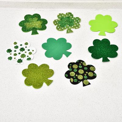 China Popular St. Patrick's Shamrock Glitter Sponge Sticker 8pcs Shamrock sponge wall sticker for sale