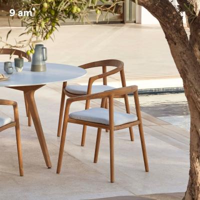 China Modern Outdoor Patio Garden Sets Armchair Furniture Teak Wood Dining Chair Natural for sale