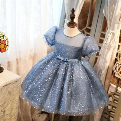 China 2022 washable summer printed sequined girls fashion dress puff sleeve birthday dresses kids clothes for babies dress up for sale