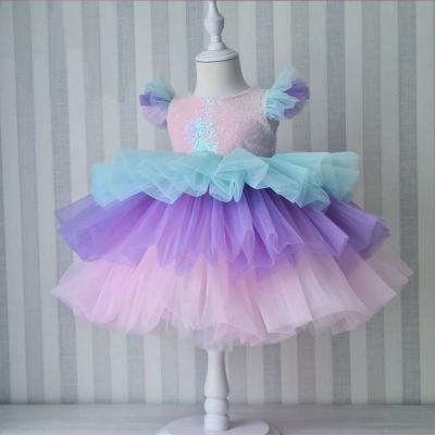 China Kids Halloween Costume Washable Rainbow Unicorn Dresses For Girls Layered Puffy Princess Wear Kids Clothes Girls Dress Up Dress for sale