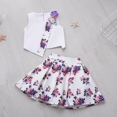 China Wholesale Washable Summer Kids 2 Piece Sets Girls Dress Set Sleeveless Short Top And Floral Skirt Girls Sets for sale