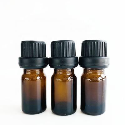 China 5ml Cosmetic Glass Dropper Bottle Amber Glass Essential Oil Bottle With Big Black Cap for sale