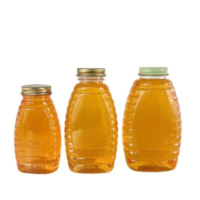 China Beverage 250g, 500g, 1000g Plastic Honey Bottle, Food Grade Plastic Transparent Beverage Bottle With Aluminum Cap for sale