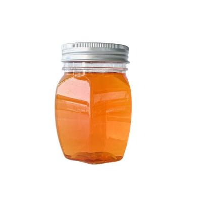 China Food Grade Plastic Honey Bottle 220ML Hexagon Storage Jar With Aluminum Lid for sale