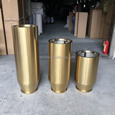 China Large Coastal Outdoor Modern Metal Brushed Gold Flower Pots / Stainless Tall Planters for sale