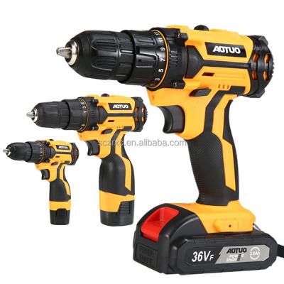 China Yellow Cordless Electric Drill Tools 12V 18V 36V Chargeable Torque Drills Electric Hammer Electric Drill for sale