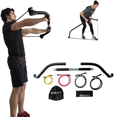 China 2020 New Product Portable Bow Band Workout Equipment Resistance Bow Home Gym Workout Set Pilates Bar With Aluminum + Latex Bands OEM for sale