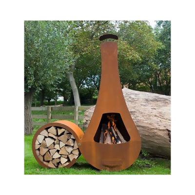 China Factory Stocked Customize Corten Steel Steel Fire Weather Pit With Firewood Storage for sale