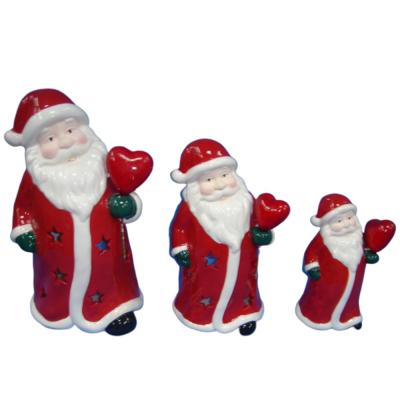 China Various designs handmade christmas ornaments ceramic santa claus with led lights for sale