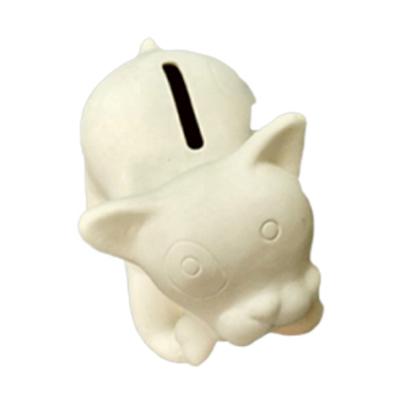 China China Bisque Unpainted Ceramic Cat Money Box for sale